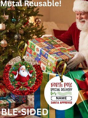 Santa Reusable Metal Christmas Tag Personalized